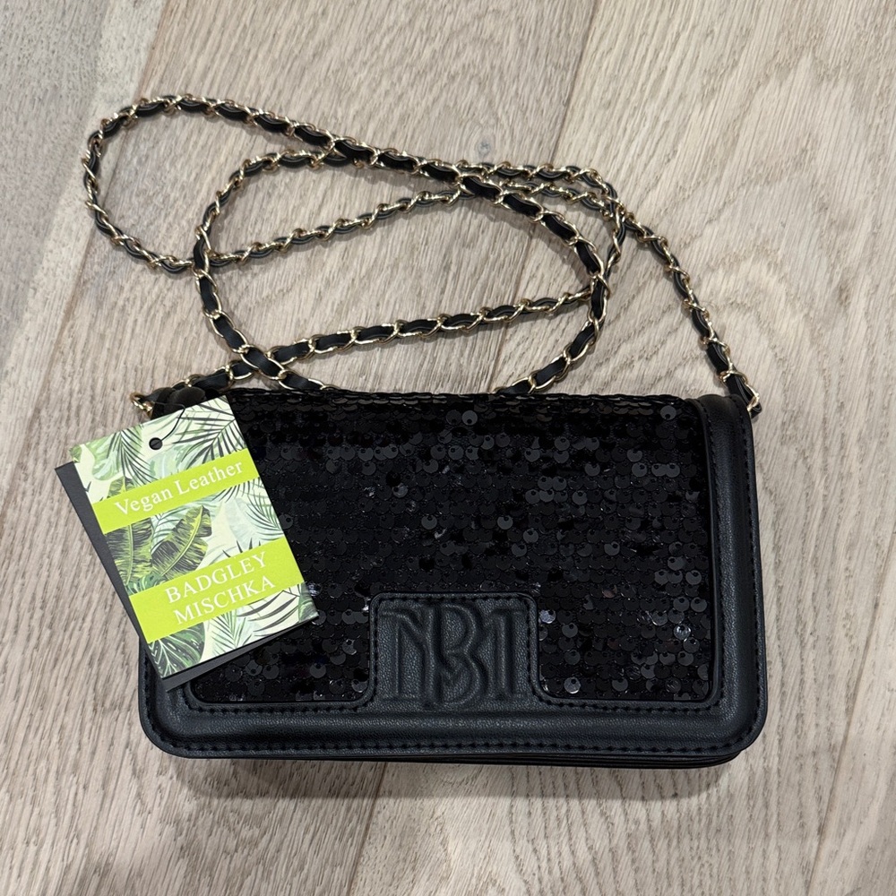 Badgley Mischka Sequin Crossbody Bag with Chain Strap